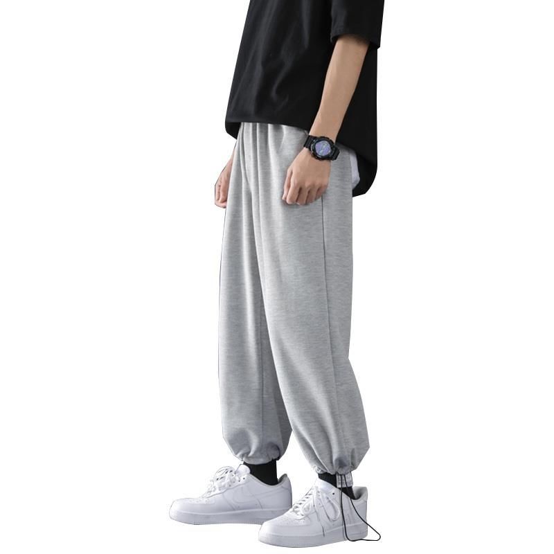 Pants Men's Gray Straight Casual Pants Trendy Hong Kong Style All-match Sweatpants Large Size Drawstring Foot Boys Sports Trousers