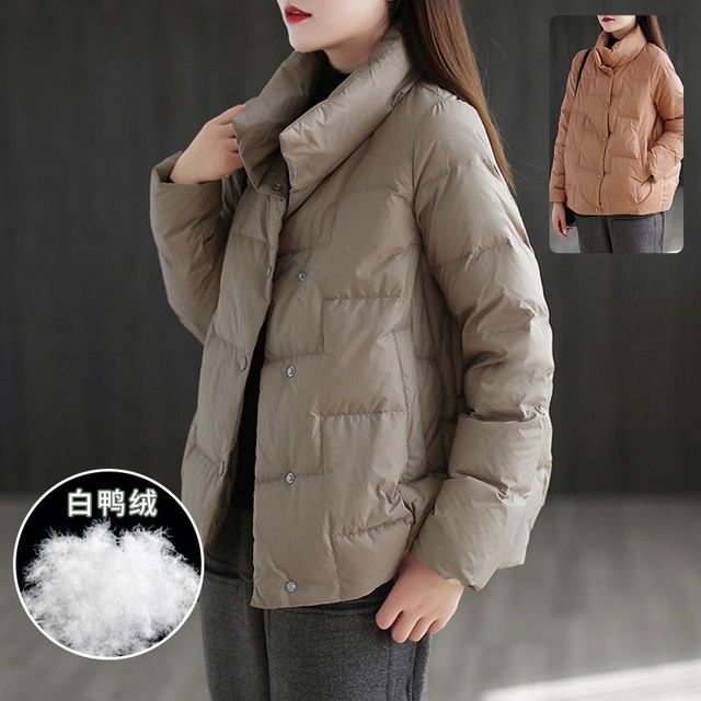 保暖时尚立领羽绒服女冬季宽松百搭立领白鸭绒羽绒服轻绒短外套
