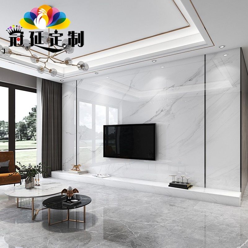 uv板电视背景墙轻奢仿大理石客厅装饰板现代简约竹木纤维集成墙