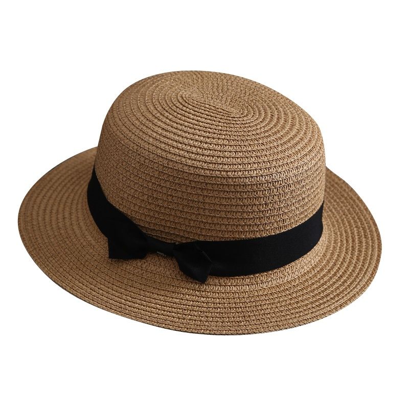 Korean version of the straw hat female summer British retro flat top small fresh hat sunshade sunscreen beach hat travel tide summer
